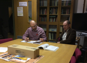 Museum Manager, Dai Price and Museum Curator Dr Mark Lewis in the Library of the National Roman Legion Museum.