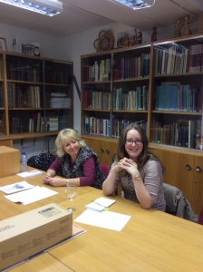 Kristine Chapman Principal Librarian and her assistant Jennifer Evans visit the library. 